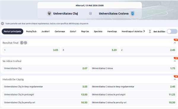 cote pariuri finala cupa romaniei