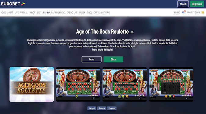 Age of the Gods Roulette Eurobet Casino screenshot