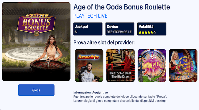 Age of the Gods Roulette William Hill Casino screenshot