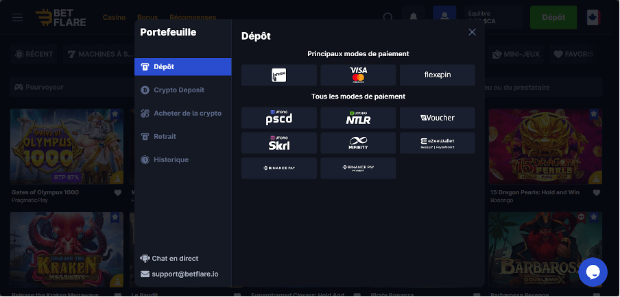 Betflare Casino déposer de l'argent