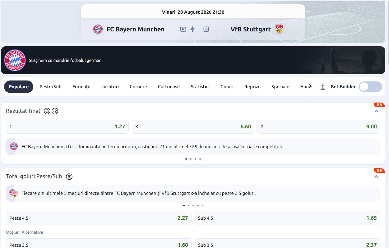 cote pariuri Bayern Munchen VfB Stuttgart
