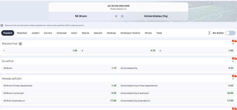 cote pariuri Brann Universitatea Cluj Betano