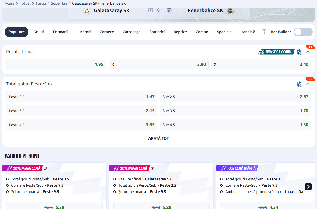 cote pariuri Galatasaray Fenerbahce