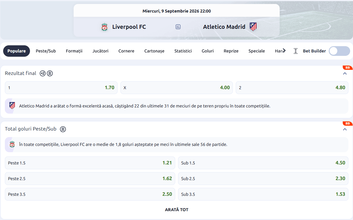 cote pariuri Liverpool Atletico Madrid Liga Campionilor