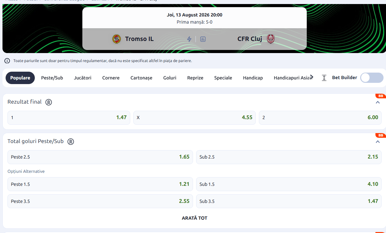 cote pariuri Tromso IL CFR Cluj