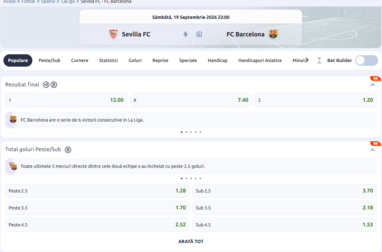 cote pariuri Sevilla FC Barcelona