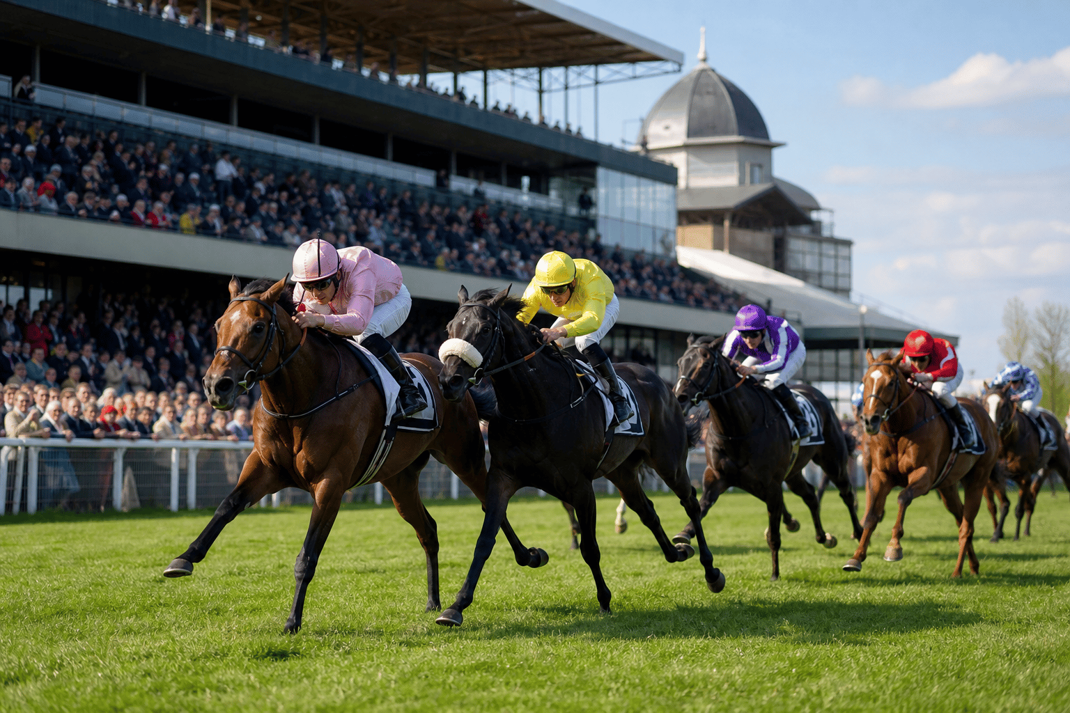 Course hippique avec jockeys sur un hippodrome en Belgique