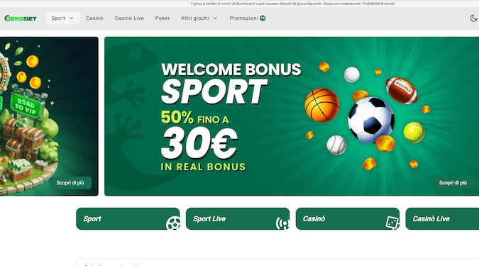 screenshot della home di gekobet scommesse sportive