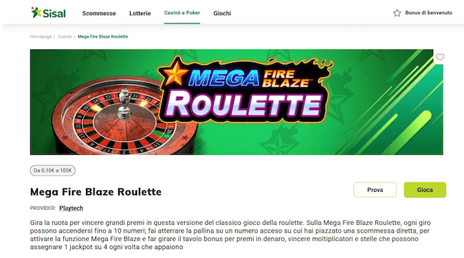Mega Fire Blaze Roulette Sisal Casino screenshot