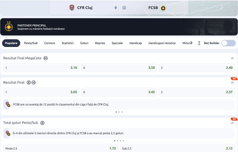 Cote Betano CFR Cluj FCSB SuperLiga