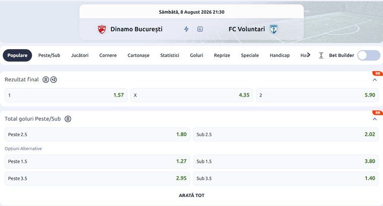 cote pariuri Dinamo Bucuresti FC Voluntari