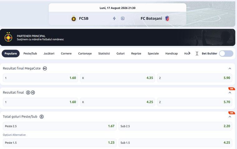 cote pariuri FCSB FC Botosani