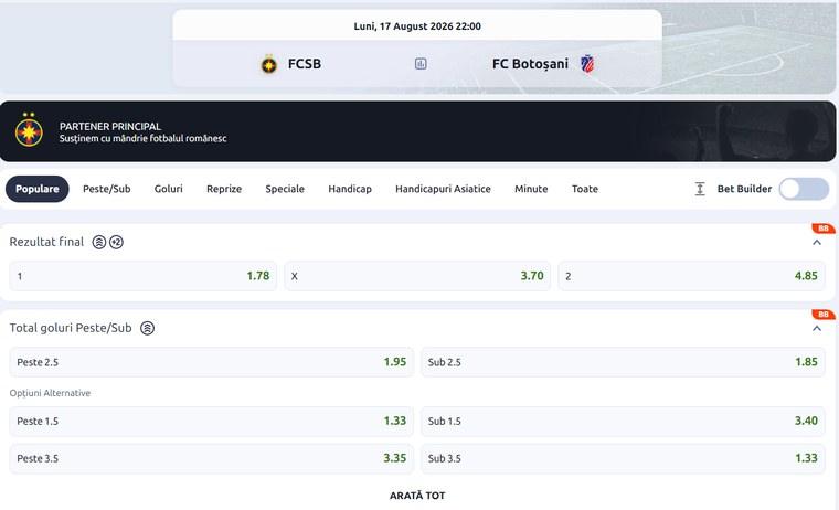 cote pariuri FCSB FC Botosani