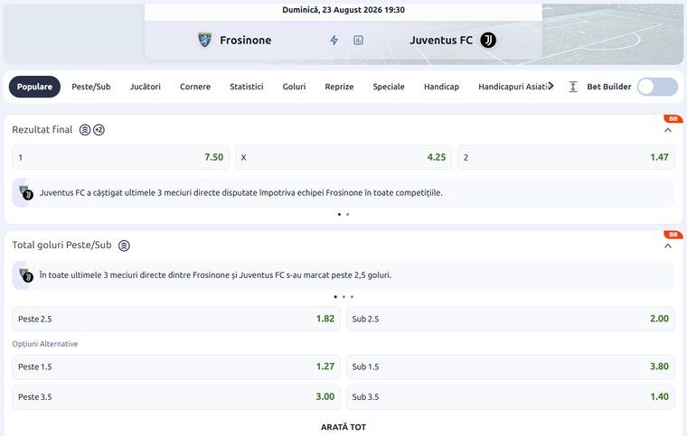 Cote Betano Frosinone Juventus Serie A