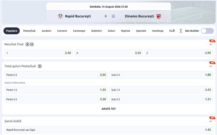 cote pariuri Rapid Bucuresti Dinamo Bucuresti