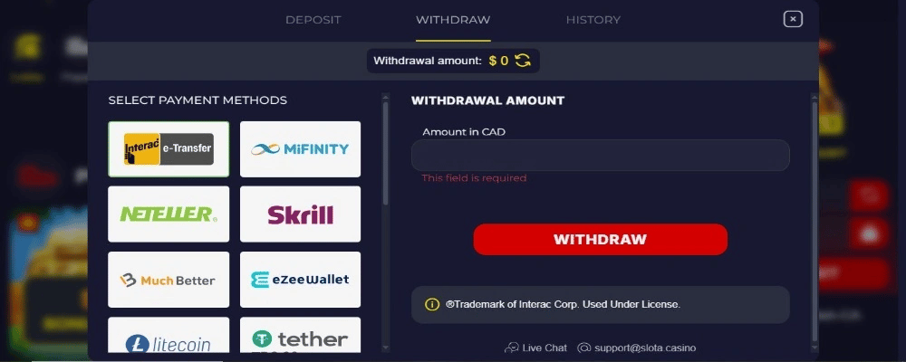 Slota Withdraw Winnings