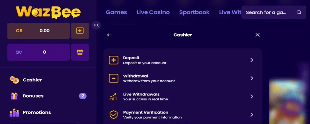 Wazbee Casino Withdrawing Winnings