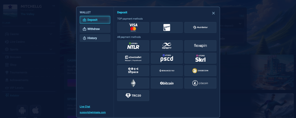 Wintopia Casino Depositing Money