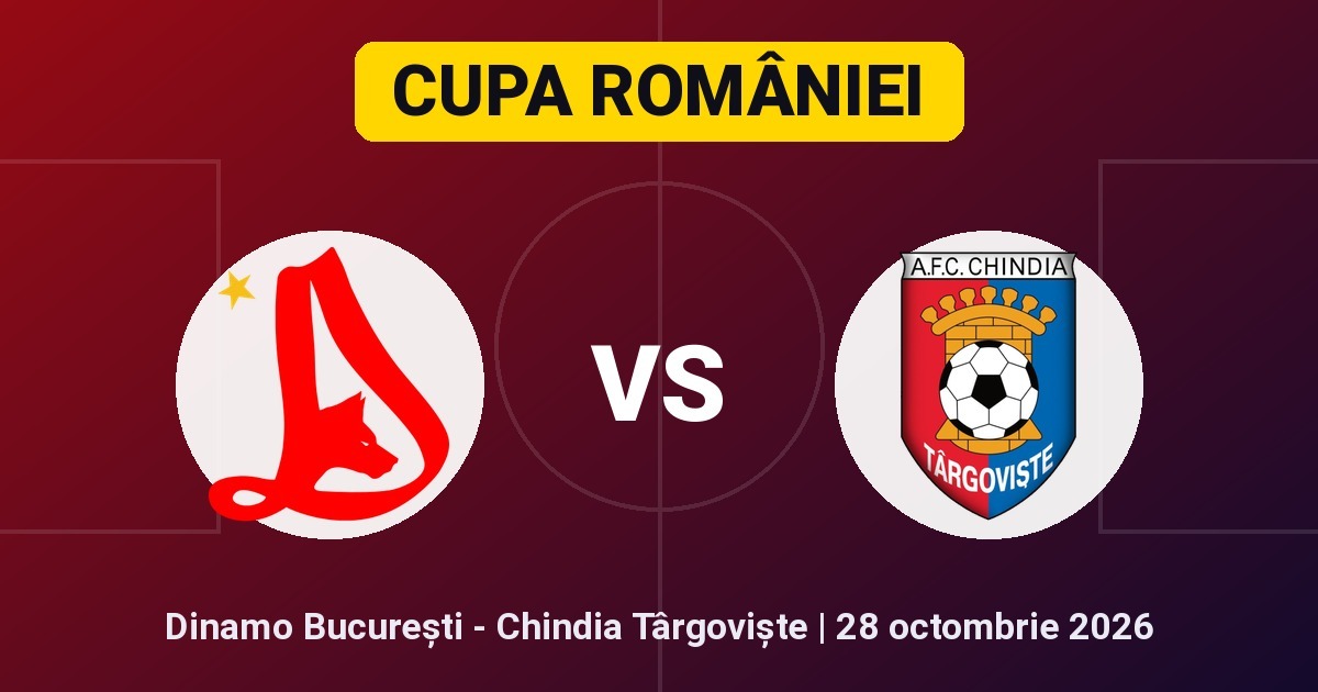 Pariuri Dinamo București - Chindia Târgoviște, ponturi Cupa României 28 octombrie 2026