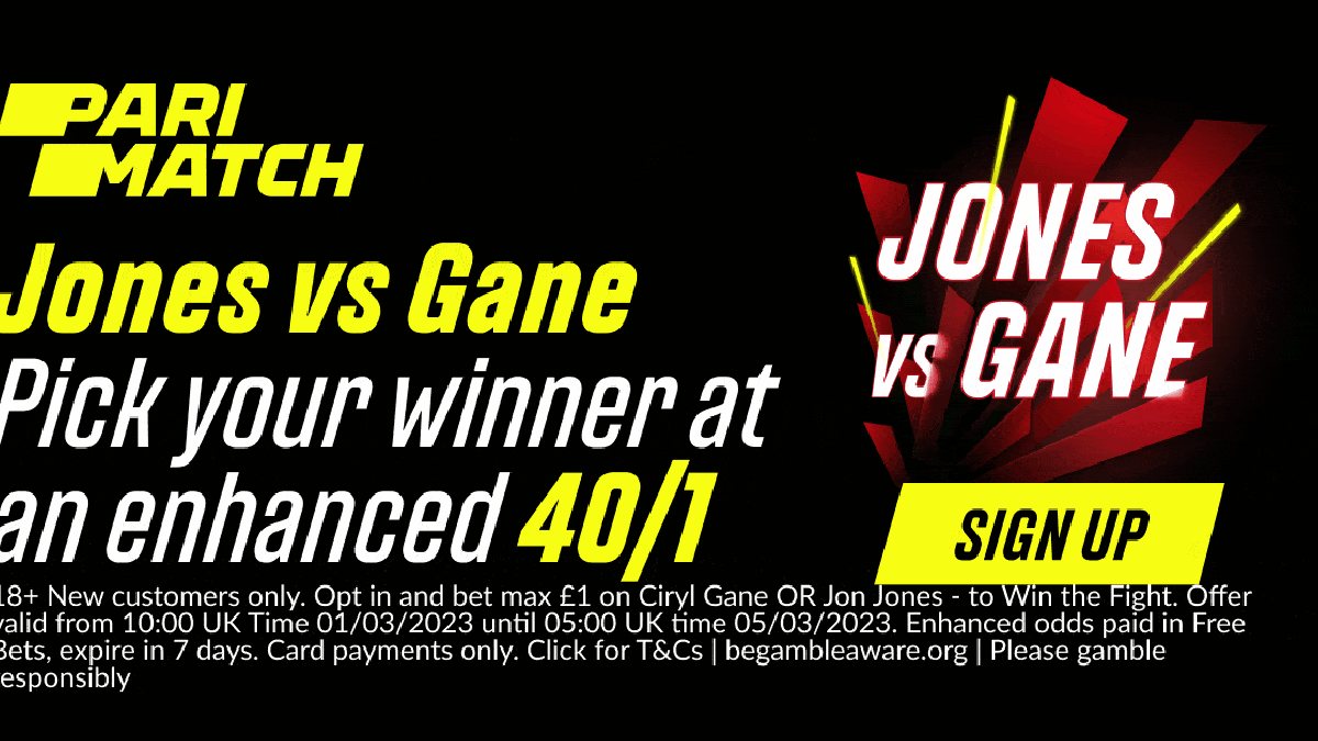 Jones vs Gane Betting Promo: Back Jon Jones or Ciryl Gane at 40/1 odds to win with Parimatch Jones vs Gane Betting Promo: Back Jon Jones or Ciryl Gane at 40/1 odds to win with Parimatch