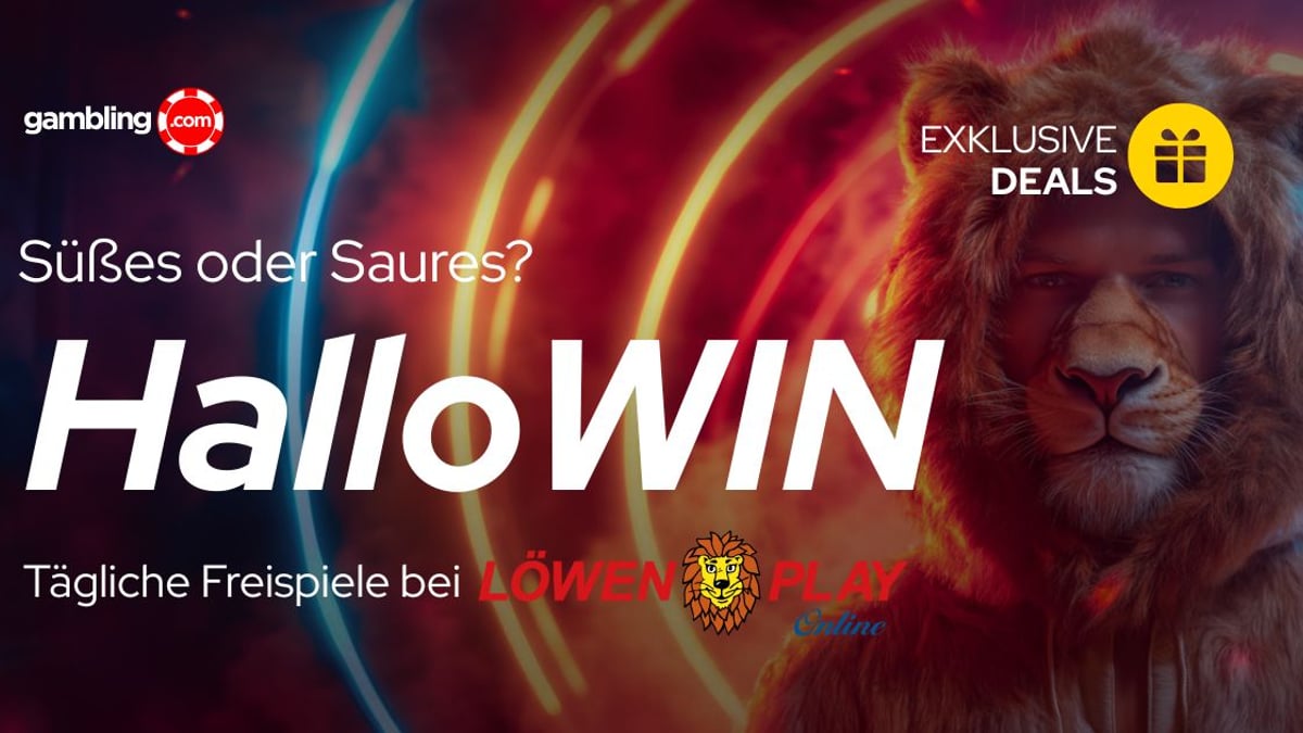 LöwenPlay HalloWIN Woche 2025: Süßes oder Saures mit täglichen Bonus-Überraschungen Ein Banner für die Löwen Play HalloWIN Casino Bonus-Aktion 2025 mit Halloween-Kürbissen und dem Logo