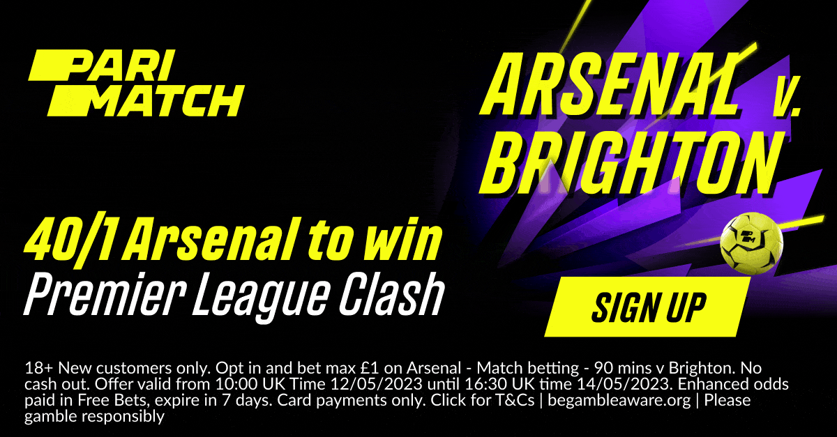 Brighton vs Arsenal Betting Promo - Back Arsenal to Win at 40/1 Odds with Parimatch Brighton vs Arsenal Betting Promo - Back Arsenal to Win at 40/1 Odds with Parimatch