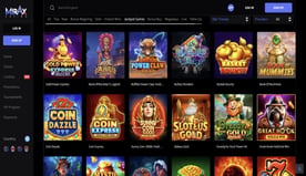 Mirax Casino online gambling platform showing jackpot games section with slot game thumbnails including Gold Power Express, Coin Dazzle, and Sloteus Gold