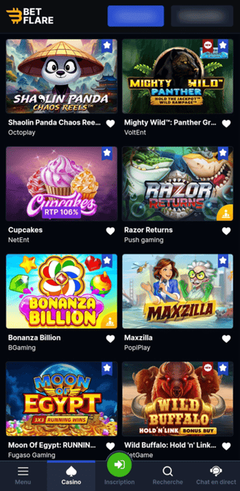 Betflare Casino sur Mobile