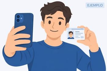 Ilustración de cómo tomar una selfie de verificación junto a tu identificación