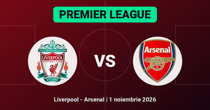 Pariuri Liverpool - Arsenal, ponturi Premier League 1 noiembrie 2026