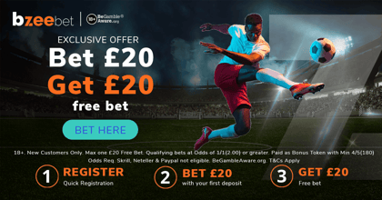 BzeeBet Welcome Offer: Bet £20 And Get £20 Free Bet