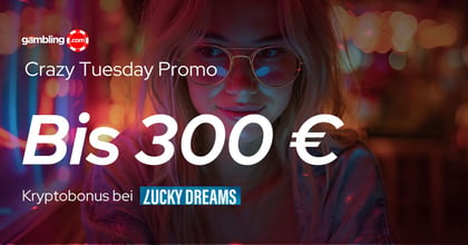 Lucky Dreams Verrückter Krypto Dienstag Promo: 100 % Bonus auf Krypto-Einzahlungen