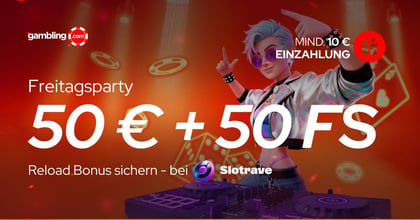 SlotRave Freitagsparty: 50 % Bonus bis 50 € + 50 Freispiele