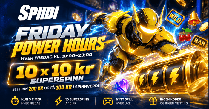 Spiidi Casino setter fart på fredagen med 100 kr i superspinn
