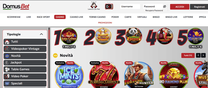 DomusBet Slot: le Migliori e le Novità da Giocare con Bonus