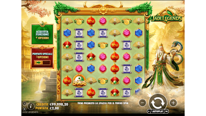 Screenshot della slot Jade Legends, esclusiva Quigioco