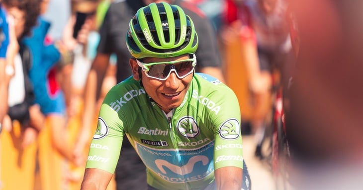 Nairo Quintana in de groene puntentrui tijdens de Vuelta a Espana
